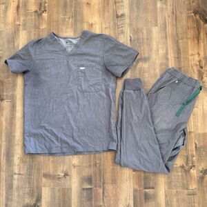 FIGS Scrub Set Grey Top & Joggers Women’s MEDIUM TALL Nurse Doctor Medical MD